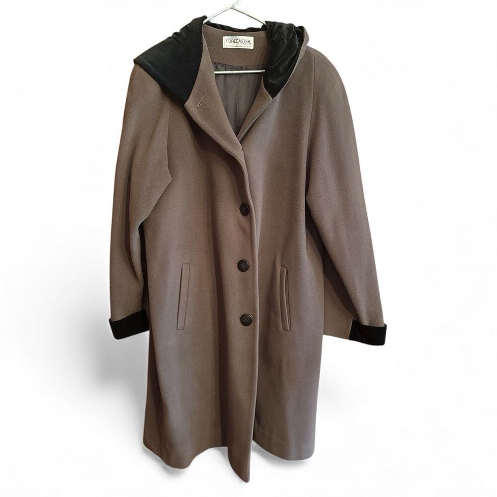 FORCASTER OF BOSTON Lambswool Blend Brown Velvet Hood Coat Jacket Size 14